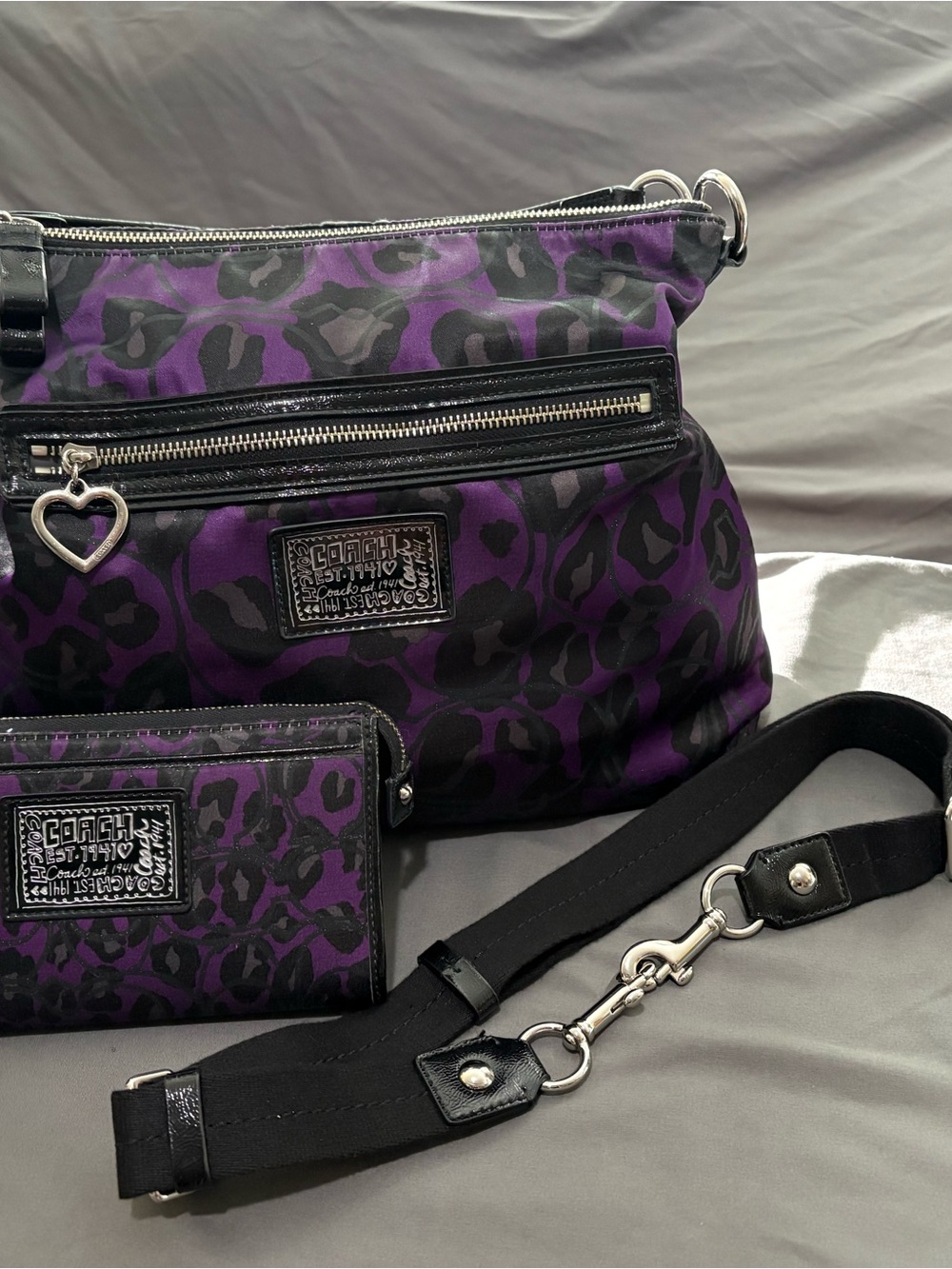 Coach Poppy Daisy Ocelot Purple Demi Hobo with Matching Wallet H1275-F20060